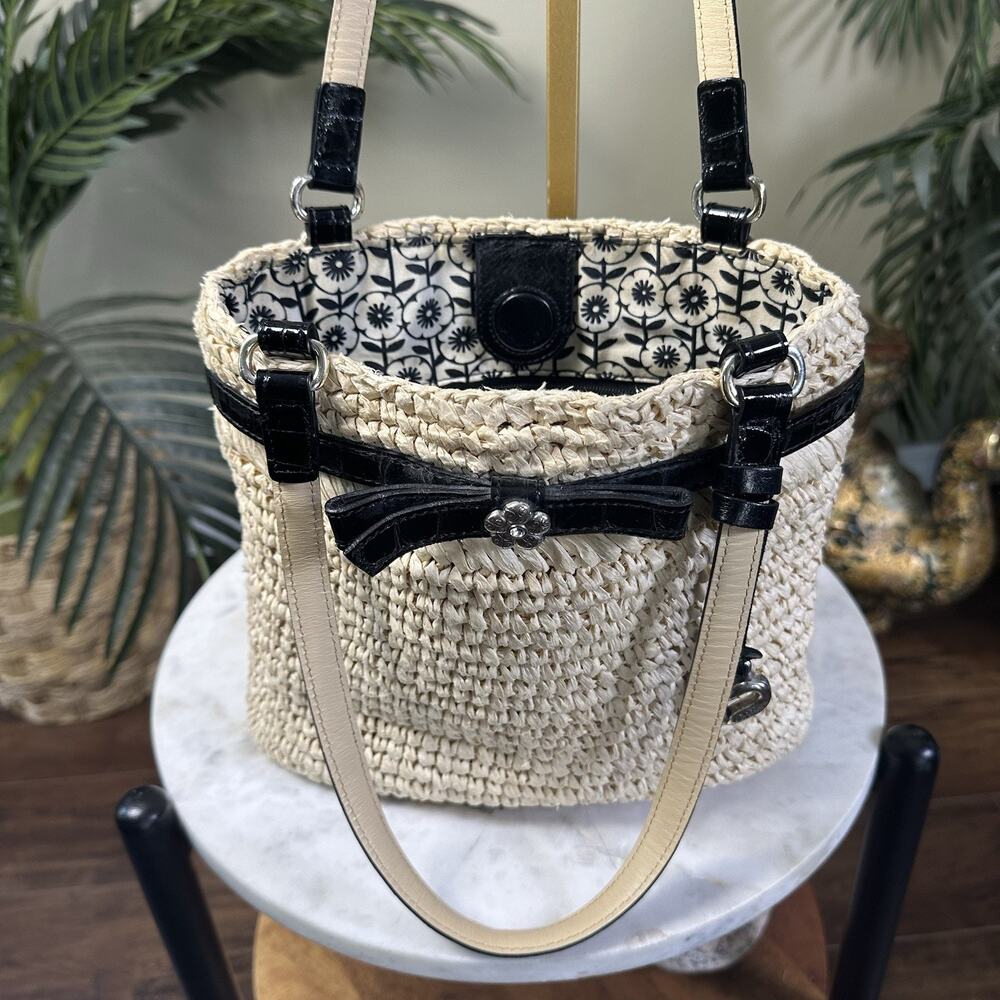Brighton Straw Shoulder satchel Croc Flower embellishment and Heart charm